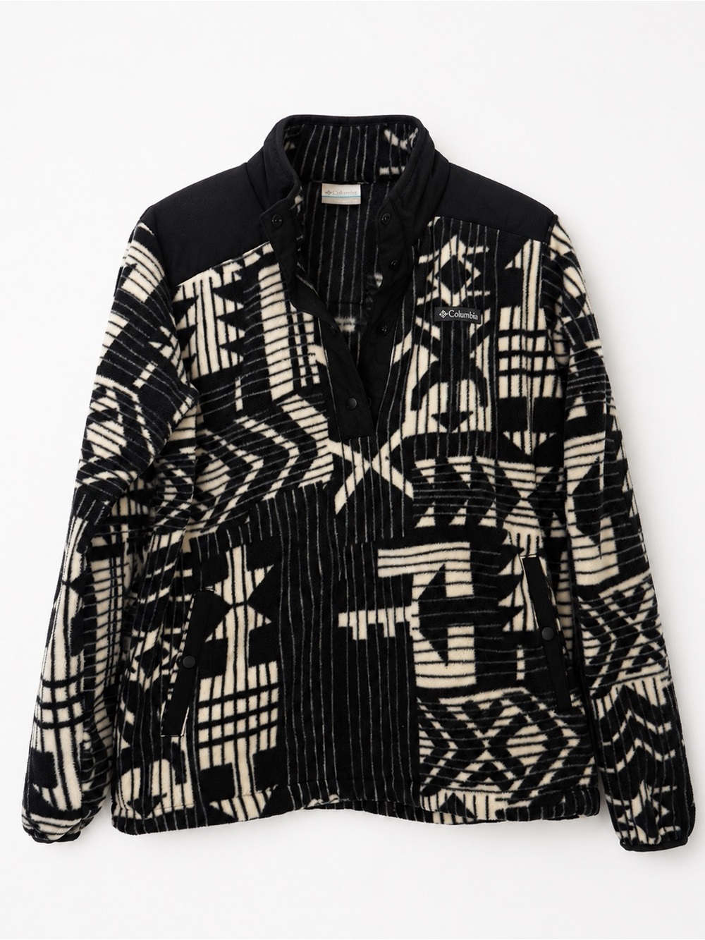 Columbia Black & Cream Geometric Fleece Snap Jacket Size L
